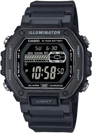 Casio MWD-110HB-1BVCF | Mens Digital Watch | Black | 100M WR | Resin Band | Stainless Steel Bezel | Dual Time | Countdown Timer | LED Backlight | Auto Calendar | Multi Alarms | 10 Year Battery