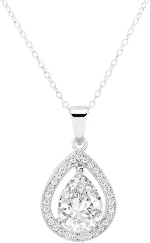 Cate & Chloe Isabel 18k White Gold Plated Pendant Necklace | Silver Halo CZ Necklace for Women | Teardrop Pendant with Cubic Zirconia Crystals, Fashion Jewelry for Women, Gift For Her