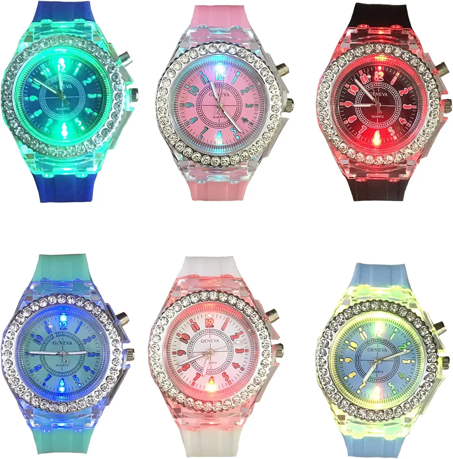 CdyBox Silicone Bling Women Men Watch LED Luminous Colorful Lights Sport Watches (6 Pack)