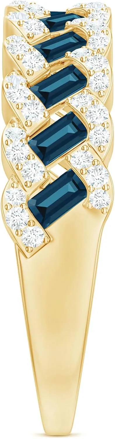 Certified London Blue Topaz Half Eternity Band, AAA Quality, Real Topaz Diamond Wedding Band for Women - Ready To Gift