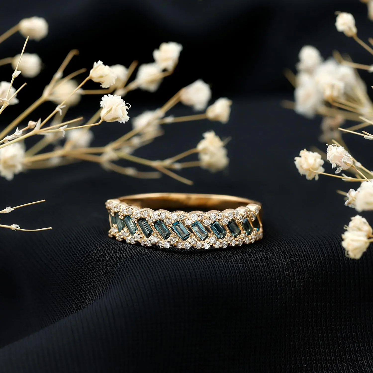Certified London Blue Topaz Half Eternity Band, AAA Quality, Real Topaz Diamond Wedding Band for Women - Ready To Gift