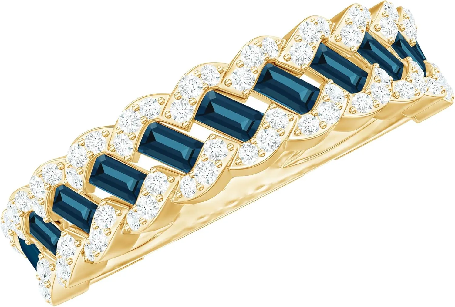 Certified London Blue Topaz Half Eternity Band, AAA Quality, Real Topaz Diamond Wedding Band for Women - Ready To Gift