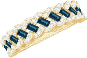 Certified London Blue Topaz Half Eternity Band, AAA Quality, Real Topaz Diamond Wedding Band for Women - Ready To Gift