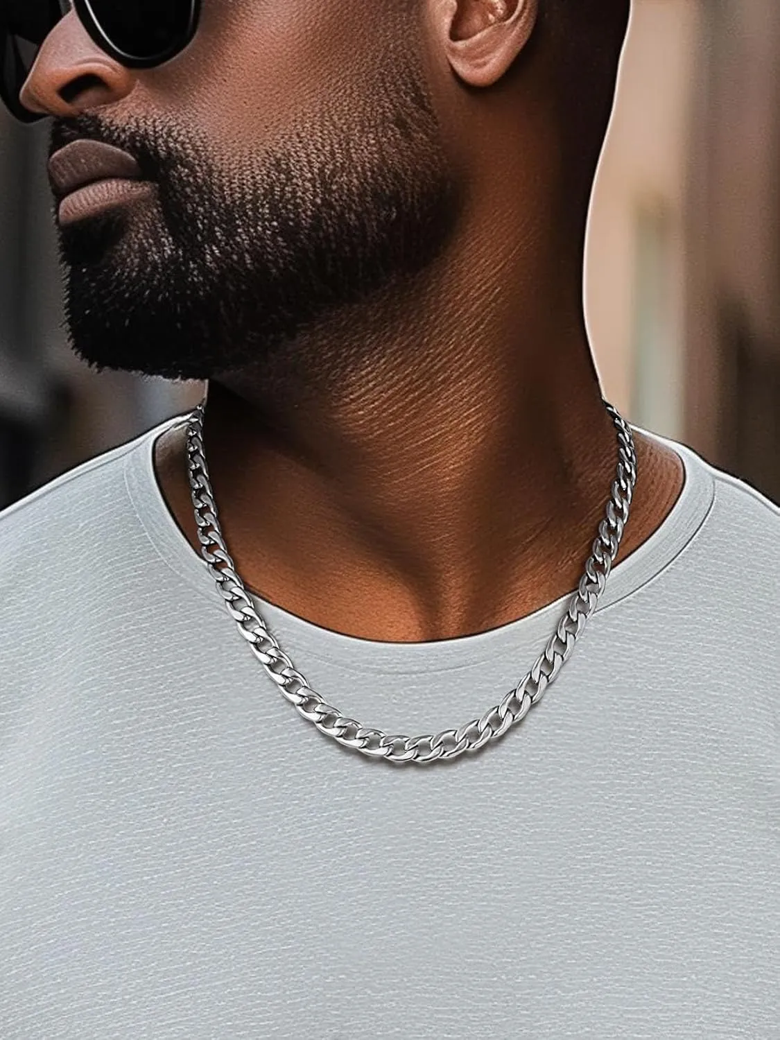 ChainsPro Mens Sturdy Cuban Chain Necklace, 4/5/6/9/12/13/15 MM Width, 14" 18" 20" 22" 24" 26" 28" 30" Length, Hip-Hop Cool Style, 316L Stainless Steel/18K Gold Plated/Black-With Gift Box