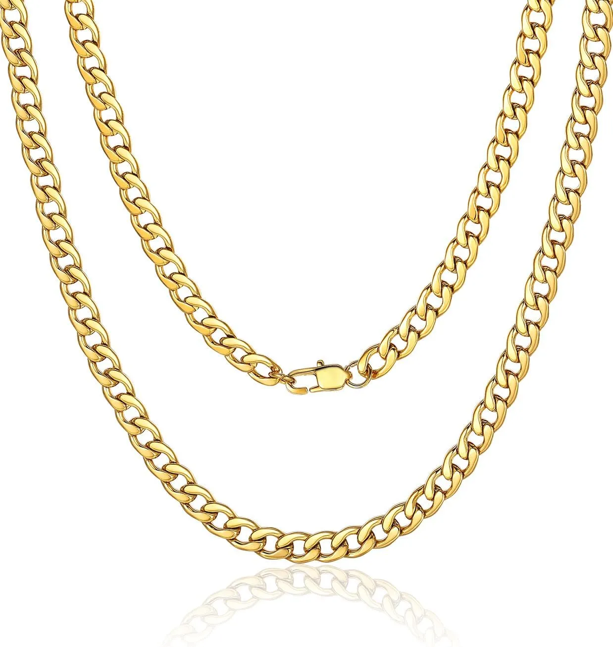 ChainsPro Mens Sturdy Cuban Chain Necklace, 4/5/6/9/12/13/15 MM Width, 14" 18" 20" 22" 24" 26" 28" 30" Length, Hip-Hop Cool Style, 316L Stainless Steel/18K Gold Plated/Black-With Gift Box