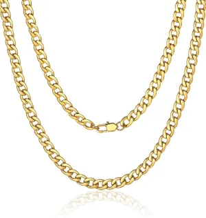 ChainsPro Mens Sturdy Cuban Chain Necklace, 4/5/6/9/12/13/15 MM Width, 14" 18" 20" 22" 24" 26" 28" 30" Length, Hip-Hop Cool Style, 316L Stainless Steel/18K Gold Plated/Black-With Gift Box