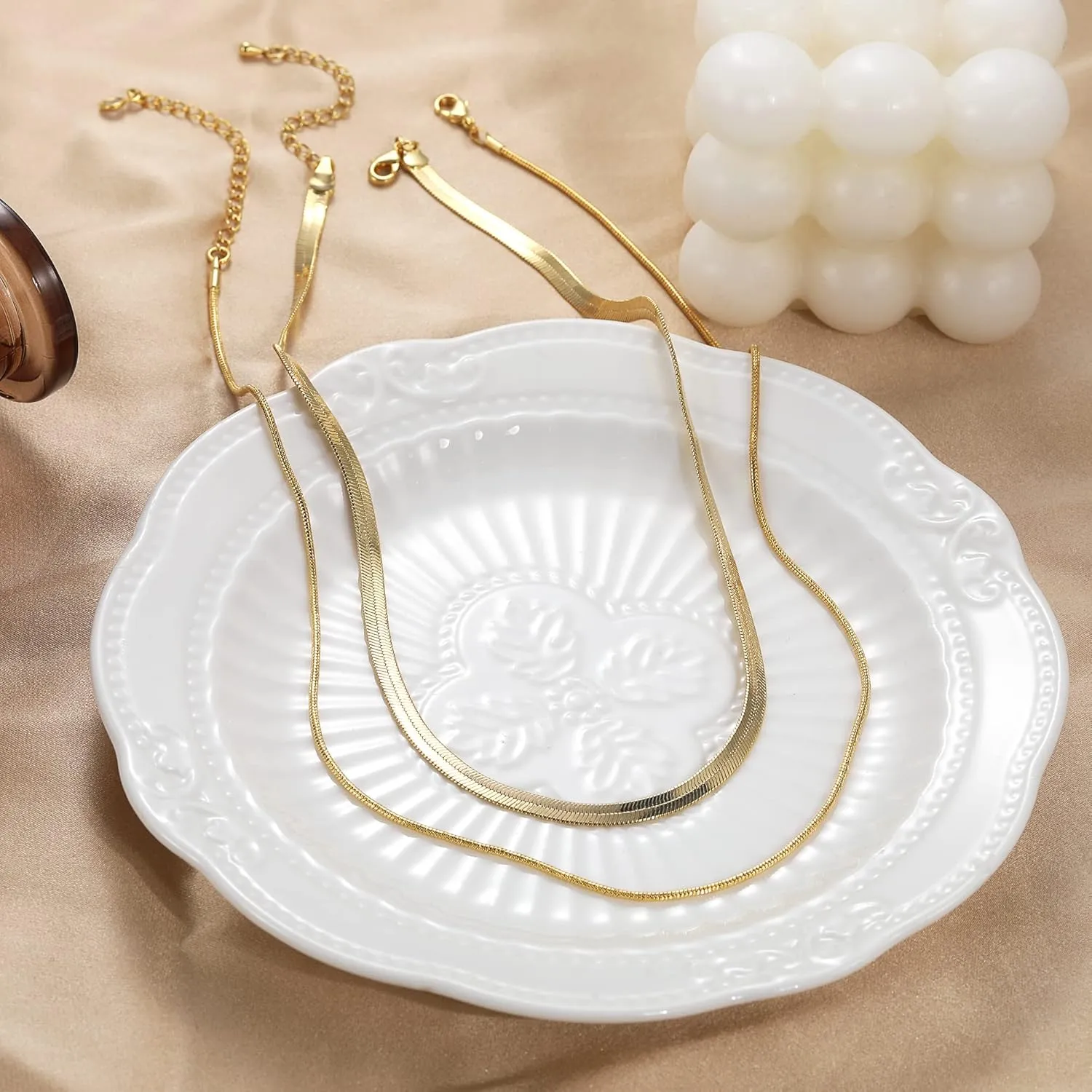 CHESKY 14K Gold/Silver Plated Snake Chain Necklace Herringbone Necklace Gold Choker Necklaces for Women Gifts Jewelry 1.5/3/5MM(W) 14"/16"(L)