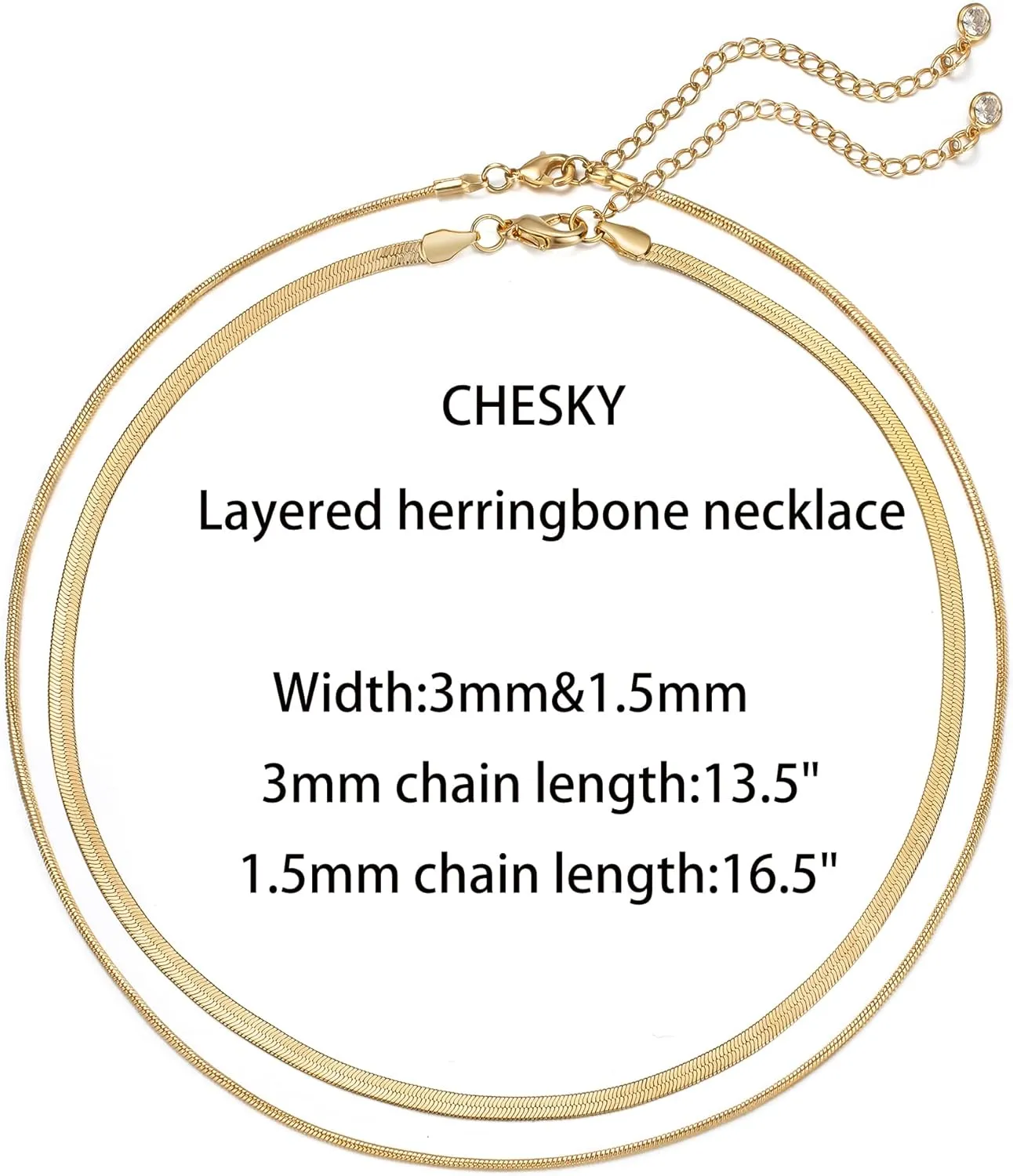 CHESKY 14K Gold/Silver Plated Snake Chain Necklace Herringbone Necklace Gold Choker Necklaces for Women Gifts Jewelry 1.5/3/5MM(W) 14"/16"(L)