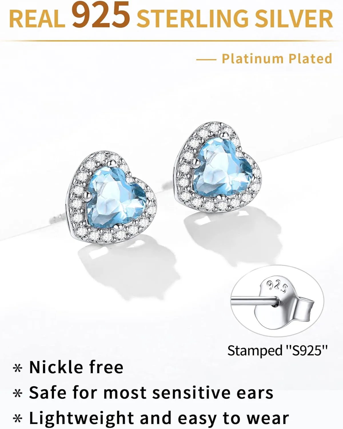 ChicSilver 925 Sterling Silver Heart/Round/Pear/Emerald Cut Birthstone Halo Stud Earrings for Women Birthday Jewelry (with Gift Box)