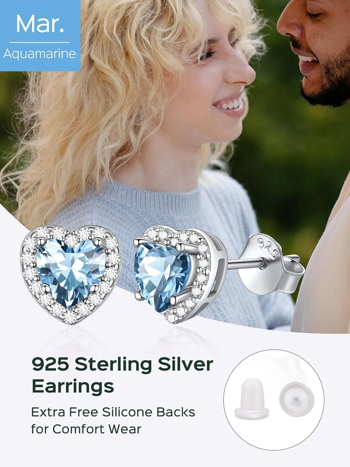 ChicSilver 925 Sterling Silver Heart/Round/Pear/Emerald Cut Birthstone Halo Stud Earrings for Women Birthday Jewelry (with Gift Box)