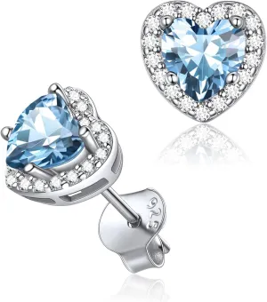 ChicSilver 925 Sterling Silver Heart/Round/Pear/Emerald Cut Birthstone Halo Stud Earrings for Women Birthday Jewelry (with Gift Box)