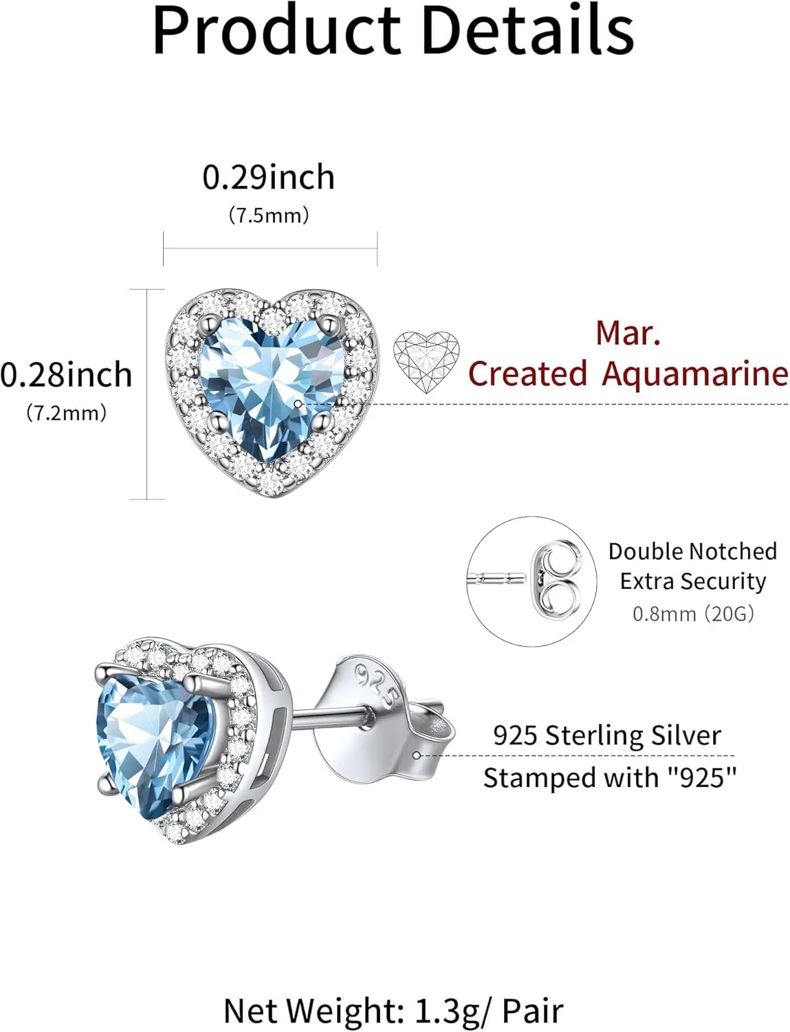 ChicSilver 925 Sterling Silver Heart/Round/Pear/Emerald Cut Birthstone Halo Stud Earrings for Women Birthday Jewelry (with Gift Box)