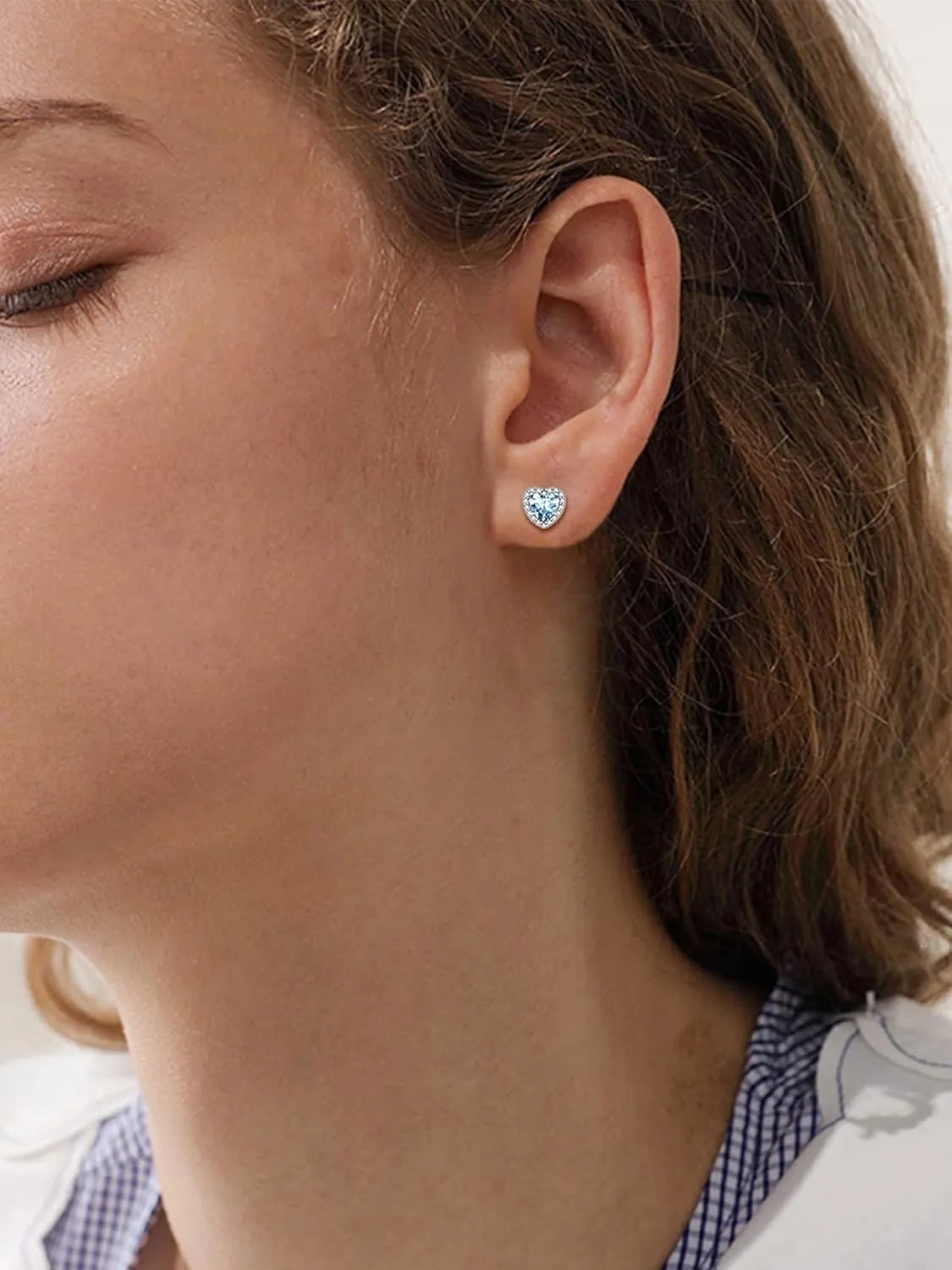 ChicSilver 925 Sterling Silver Heart/Round/Pear/Emerald Cut Birthstone Halo Stud Earrings for Women Birthday Jewelry (with Gift Box)