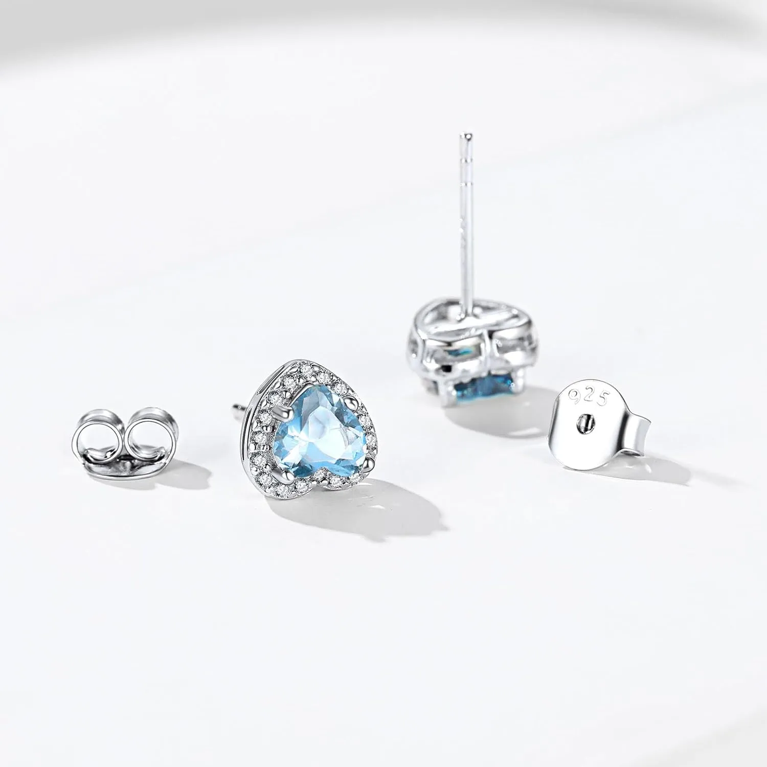ChicSilver 925 Sterling Silver Heart/Round/Pear/Emerald Cut Birthstone Halo Stud Earrings for Women Birthday Jewelry (with Gift Box)