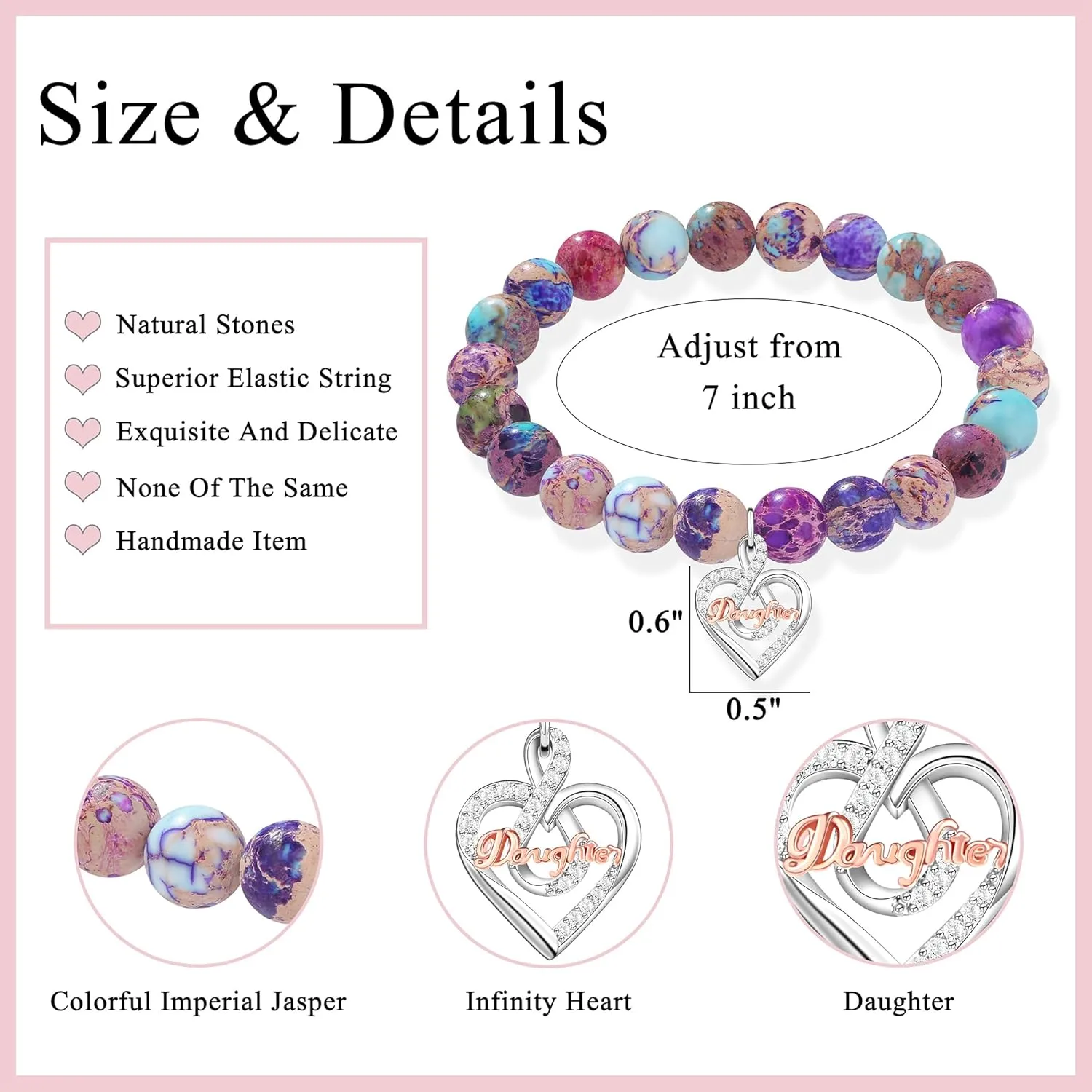       Christmas Birthday Gifts for Sister Daughter Granddaughter Grandma, Natural Colorful Imperial Jasper Bracelet for Mom Wife Nana Aunt
