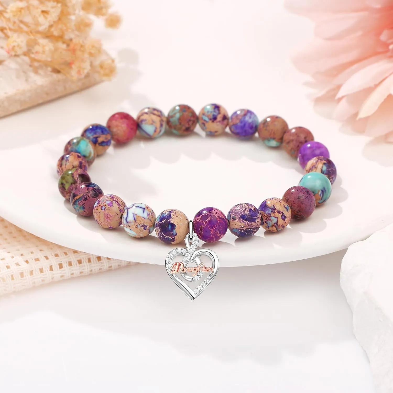        Christmas Birthday Gifts for Sister Daughter Granddaughter Grandma, Natural Colorful Imperial Jasper Bracelet for Mom Wife Nana Aunt