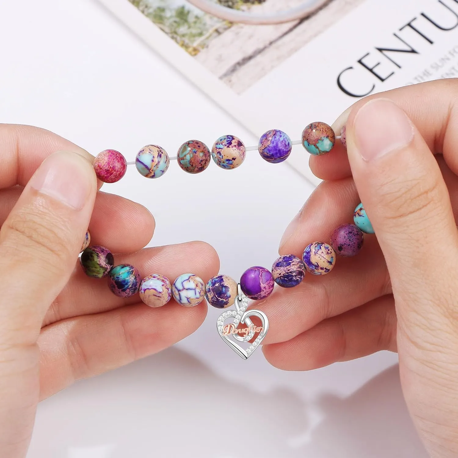        Christmas Birthday Gifts for Sister Daughter Granddaughter Grandma, Natural Colorful Imperial Jasper Bracelet for Mom Wife Nana Aunt