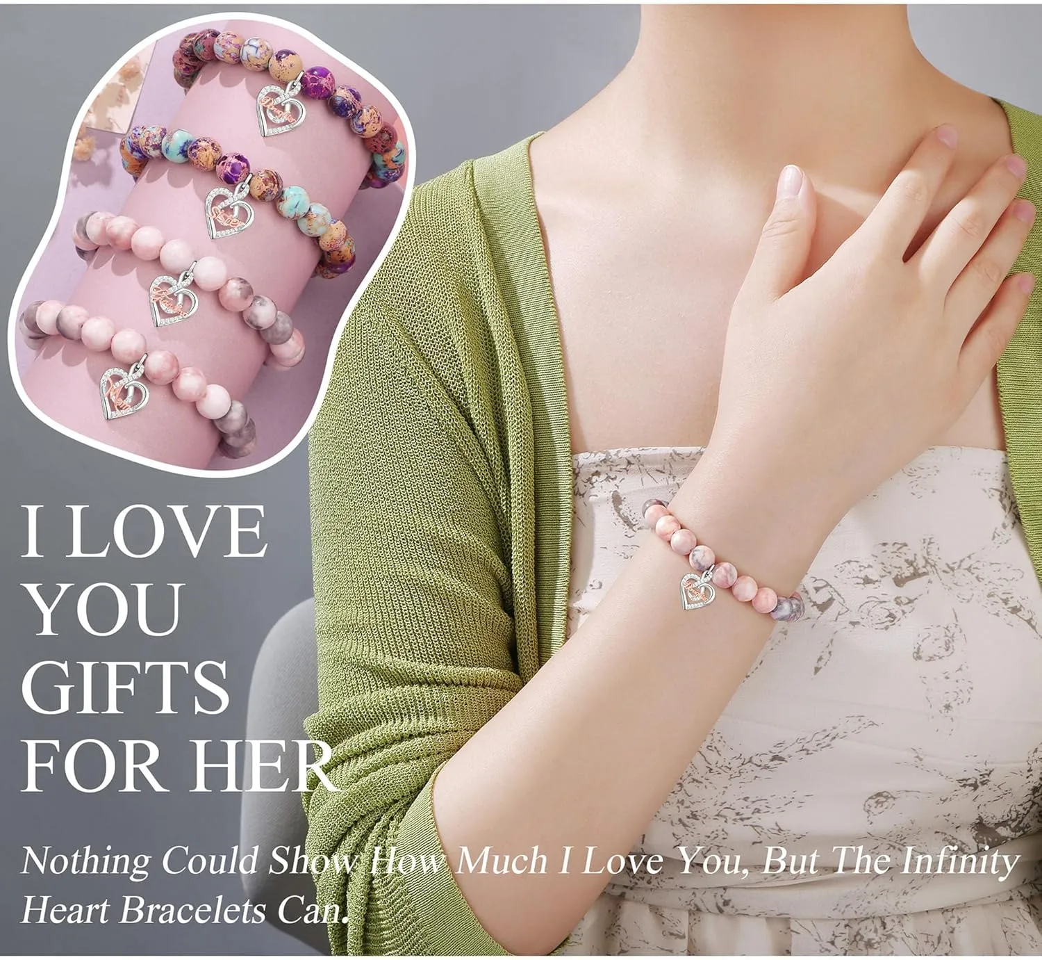        Christmas Birthday Gifts for Sister Daughter Granddaughter Grandma, Natural Colorful Imperial Jasper Bracelet for Mom Wife Nana Aunt