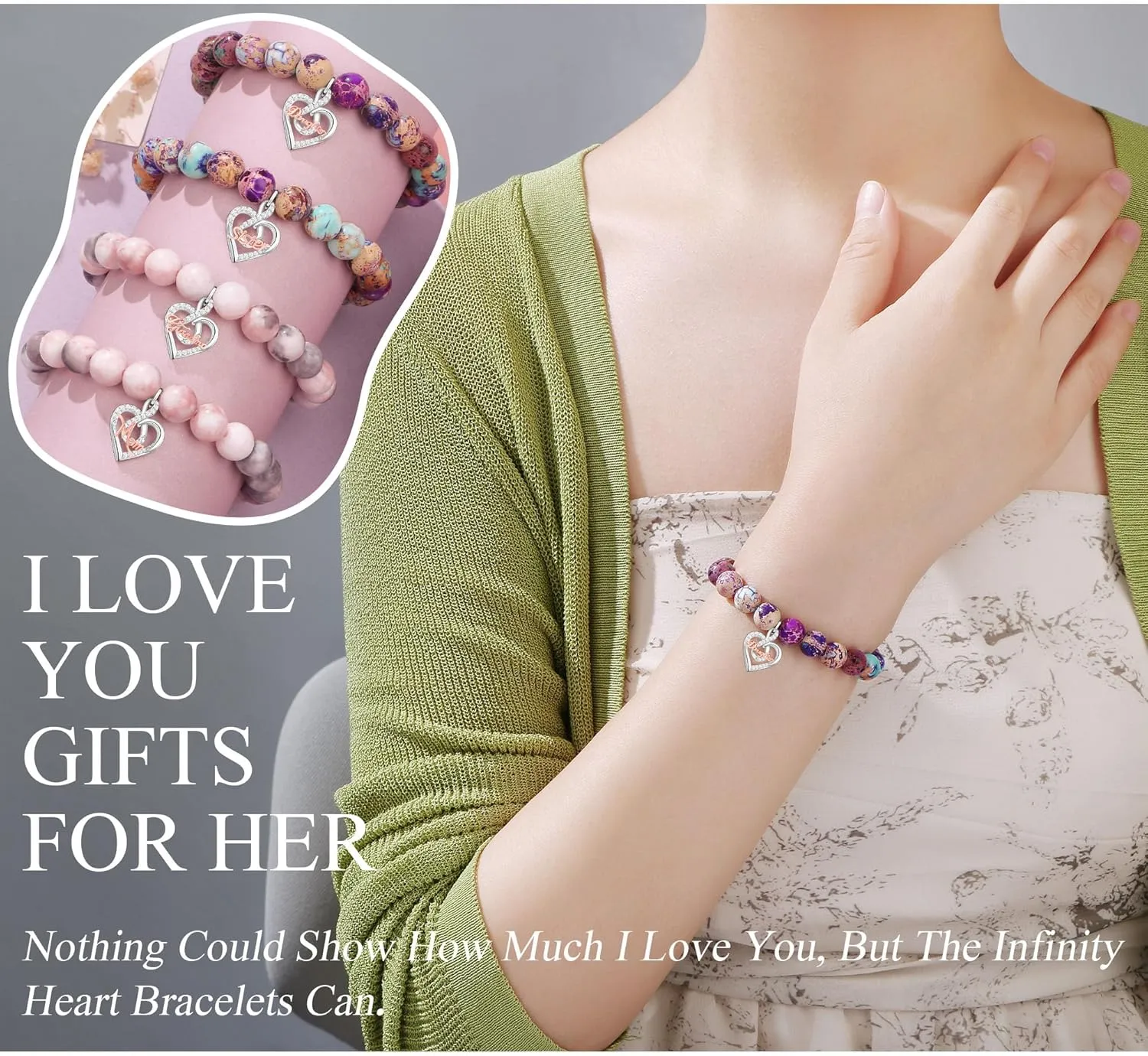        Christmas Birthday Gifts for Sister Daughter Granddaughter Grandma, Natural Colorful Imperial Jasper Bracelet for Mom Wife Nana Aunt