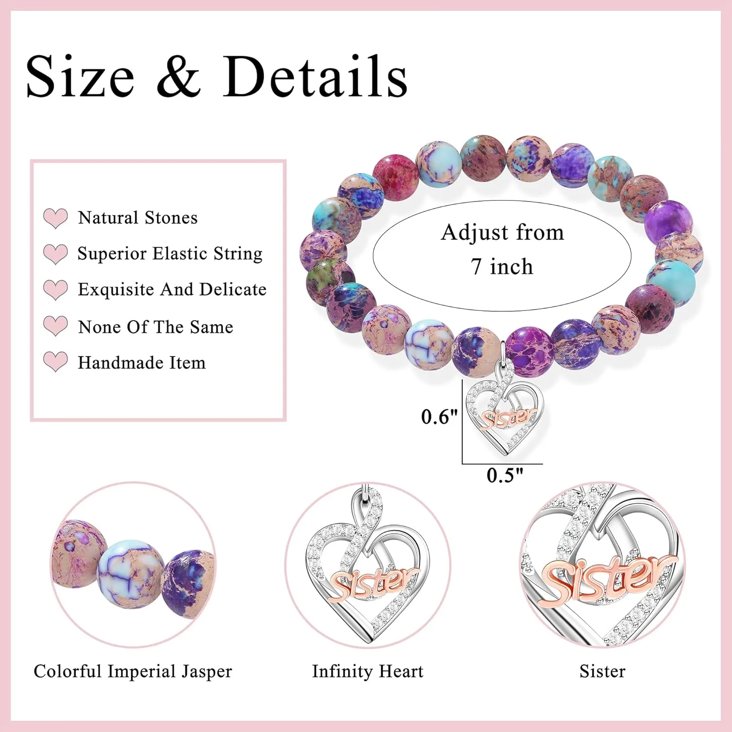        Christmas Birthday Gifts for Sister Daughter Granddaughter Grandma, Natural Colorful Imperial Jasper Bracelet for Mom Wife Nana Aunt