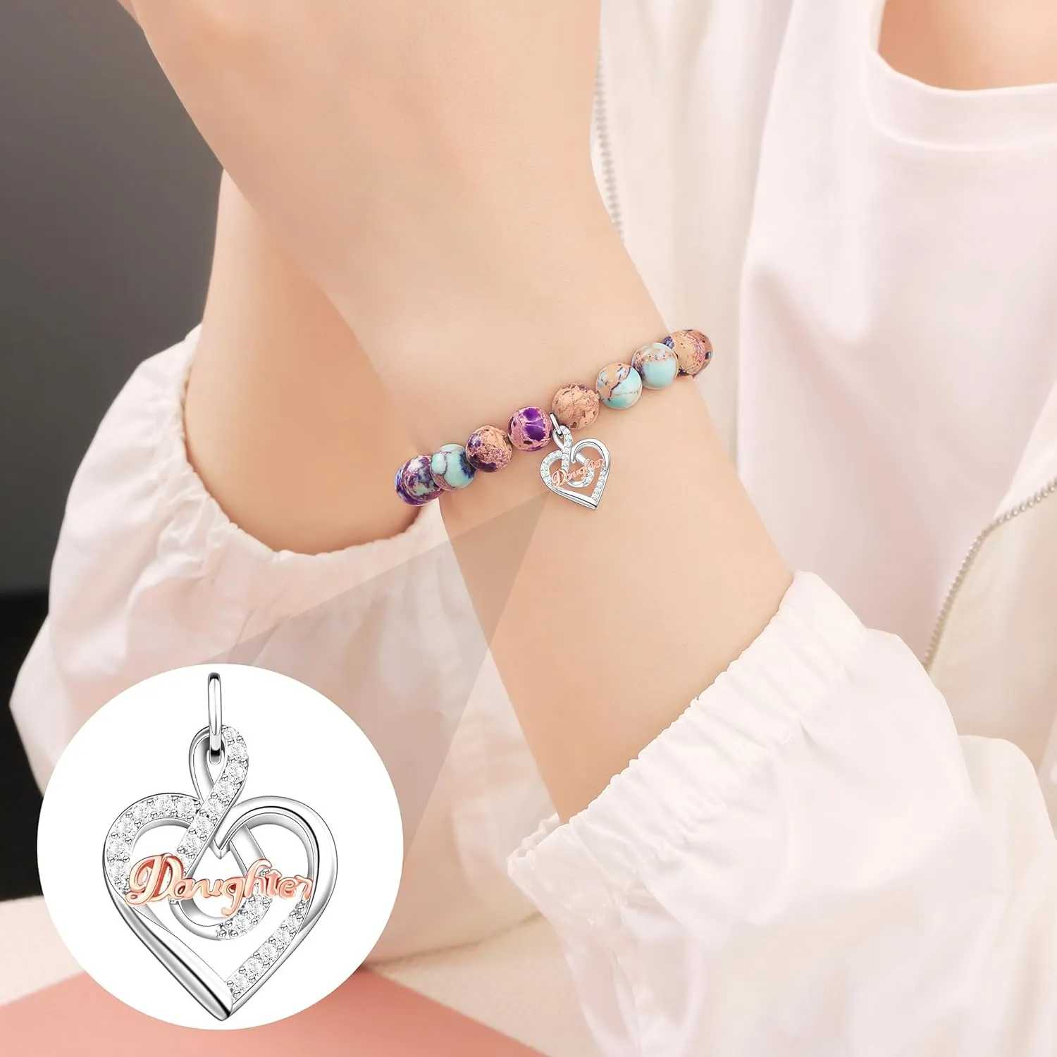        Christmas Birthday Gifts for Sister Daughter Granddaughter Grandma, Natural Colorful Imperial Jasper Bracelet for Mom Wife Nana Aunt