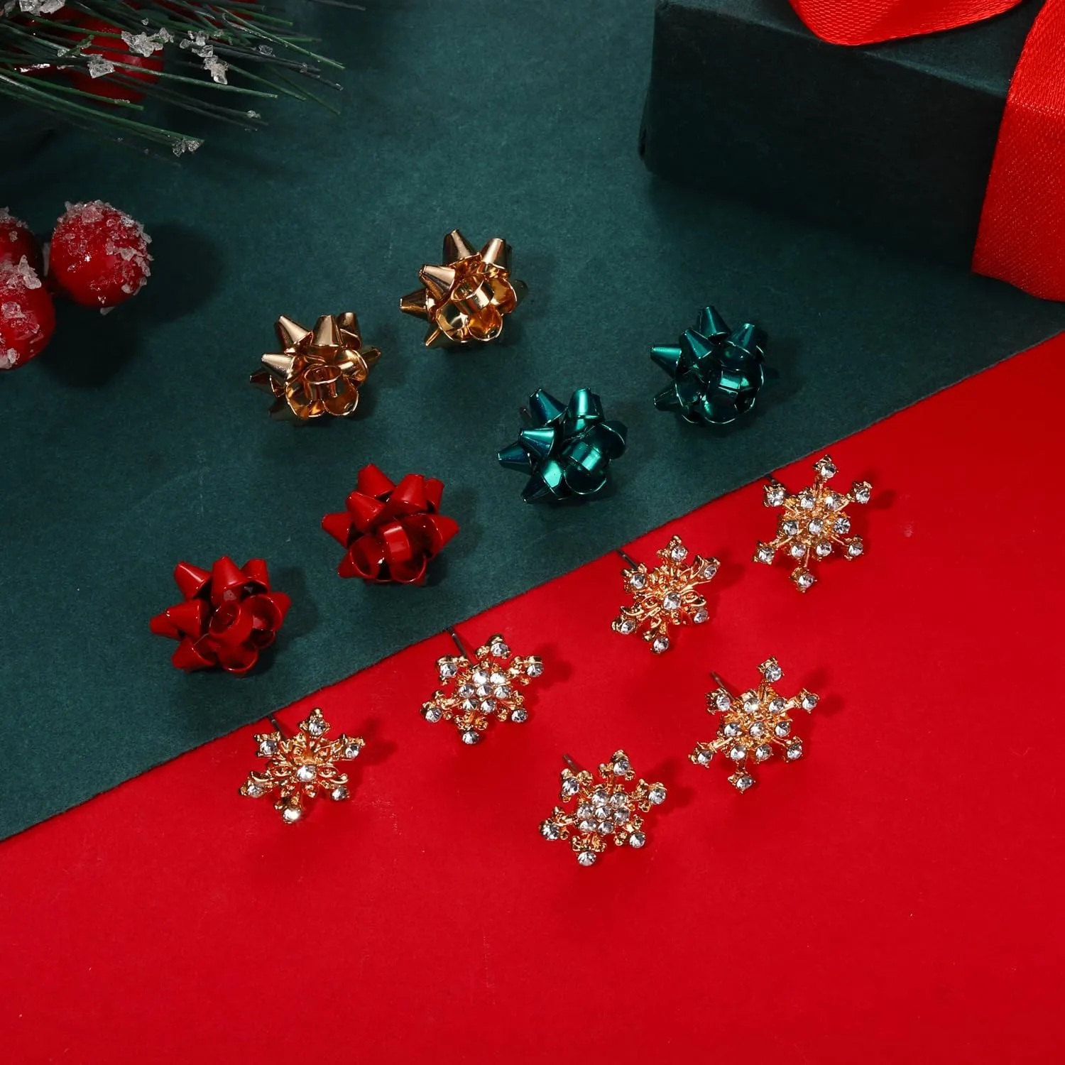 Christmas Earrings for Women Xmas Gift Bow Snowflake Earrings Holiday Crystal Stud Earrings Christmas Festive Outfits Accessories Party Jewelry Gifts