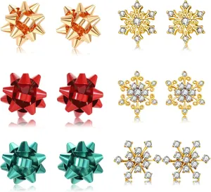 Christmas Earrings for Women Xmas Gift Bow Snowflake Earrings Holiday Crystal Stud Earrings Christmas Festive Outfits Accessories Party Jewelry Gifts