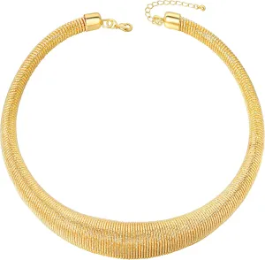 Chunky Statement Choker Necklace for Women, Gold Stainless Steel Snake Chain Collar Necklace,Adjustable Chain Jewelry