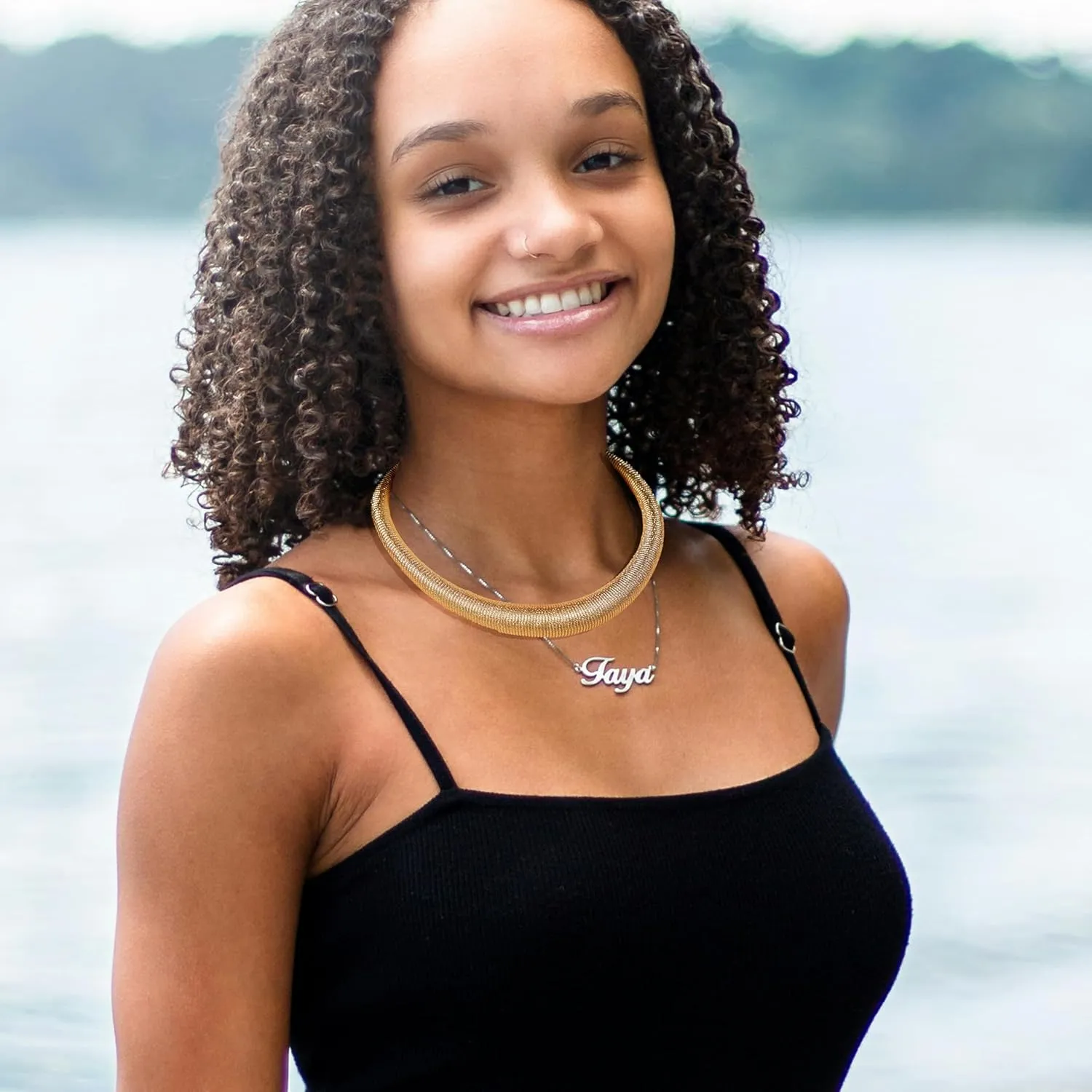 Chunky Statement Choker Necklace for Women, Gold Stainless Steel Snake Chain Collar Necklace,Adjustable Chain Jewelry