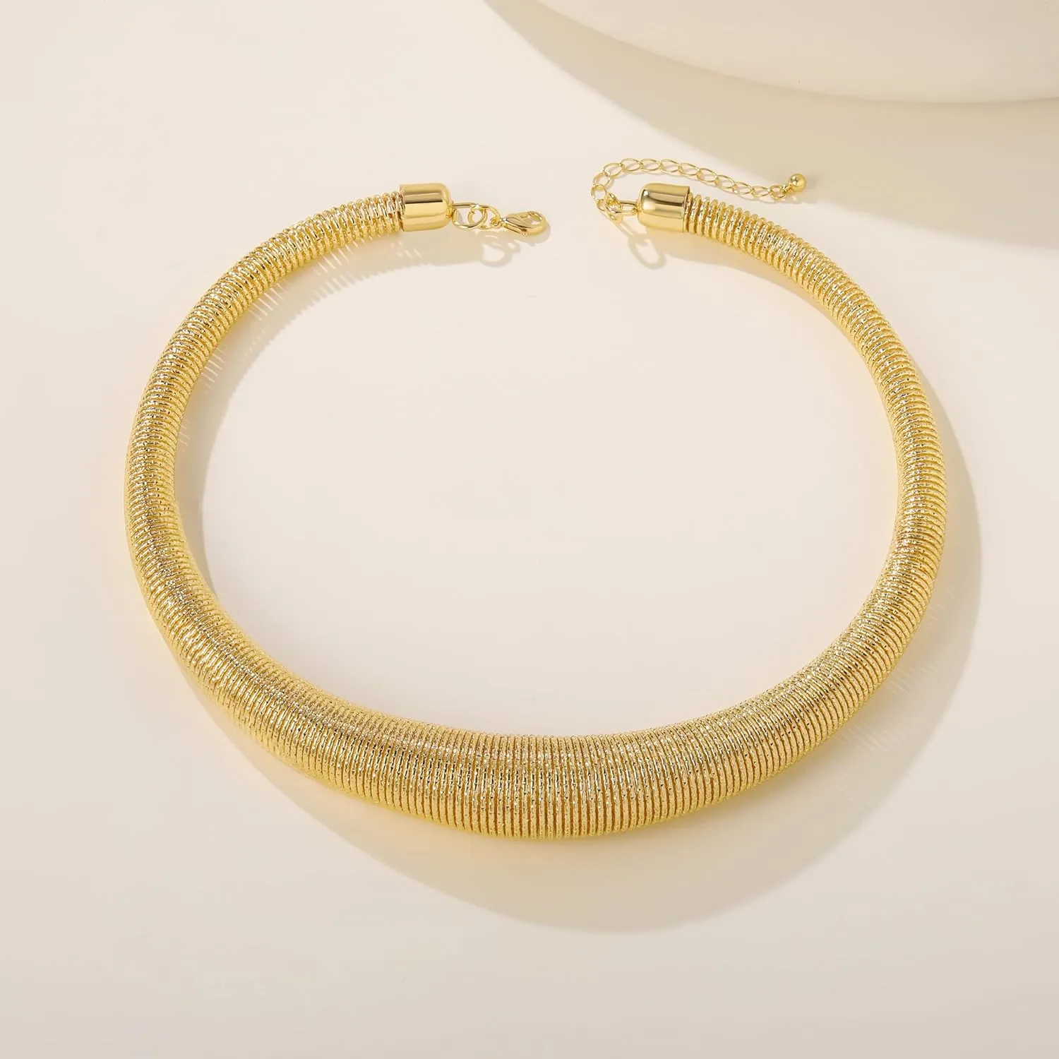 Chunky Statement Choker Necklace for Women, Gold Stainless Steel Snake Chain Collar Necklace,Adjustable Chain Jewelry