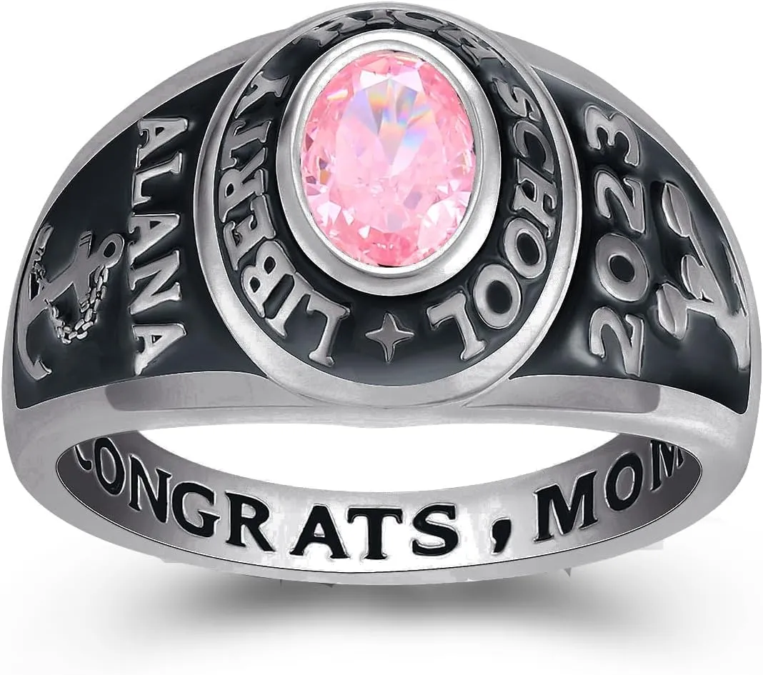 Class Ring for Women  Original Designer's Class Rings - Classic Collection  Genuine 925 Sterling Silver or 10KT Gold  Customized High School College University Women's Class Ring  Graduation Gifts  Jour Nouveau Jewelry