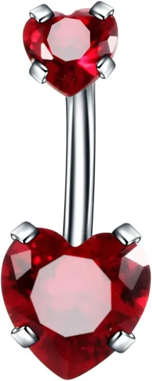 Classic Hearts Belly Button Rings Silver 14G Surgical Stainless Steel Navel Barbell Stud Cubic Zirconia Body Piercing