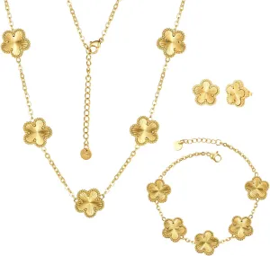 Clover Neckalce Bracelet Earring Set for Women 14K Gold Plated Stainless Steel Four Leaf Clover Jewelry Set