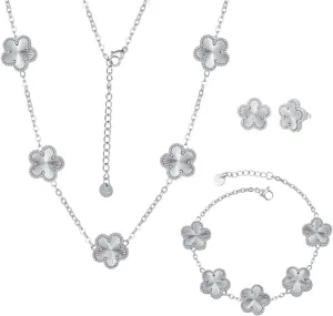 Clover Neckalce Bracelet Earring Set for Women 14K Gold Plated Stainless Steel Four Leaf Clover Jewelry Set