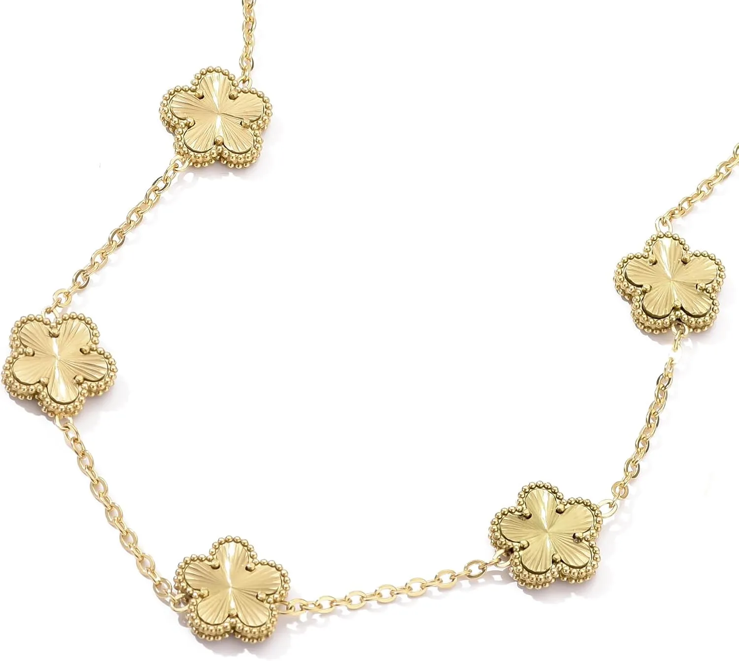 Clover Neckalce Bracelet Earring Set for Women 14K Gold Plated Stainless Steel Four Leaf Clover Jewelry Set
