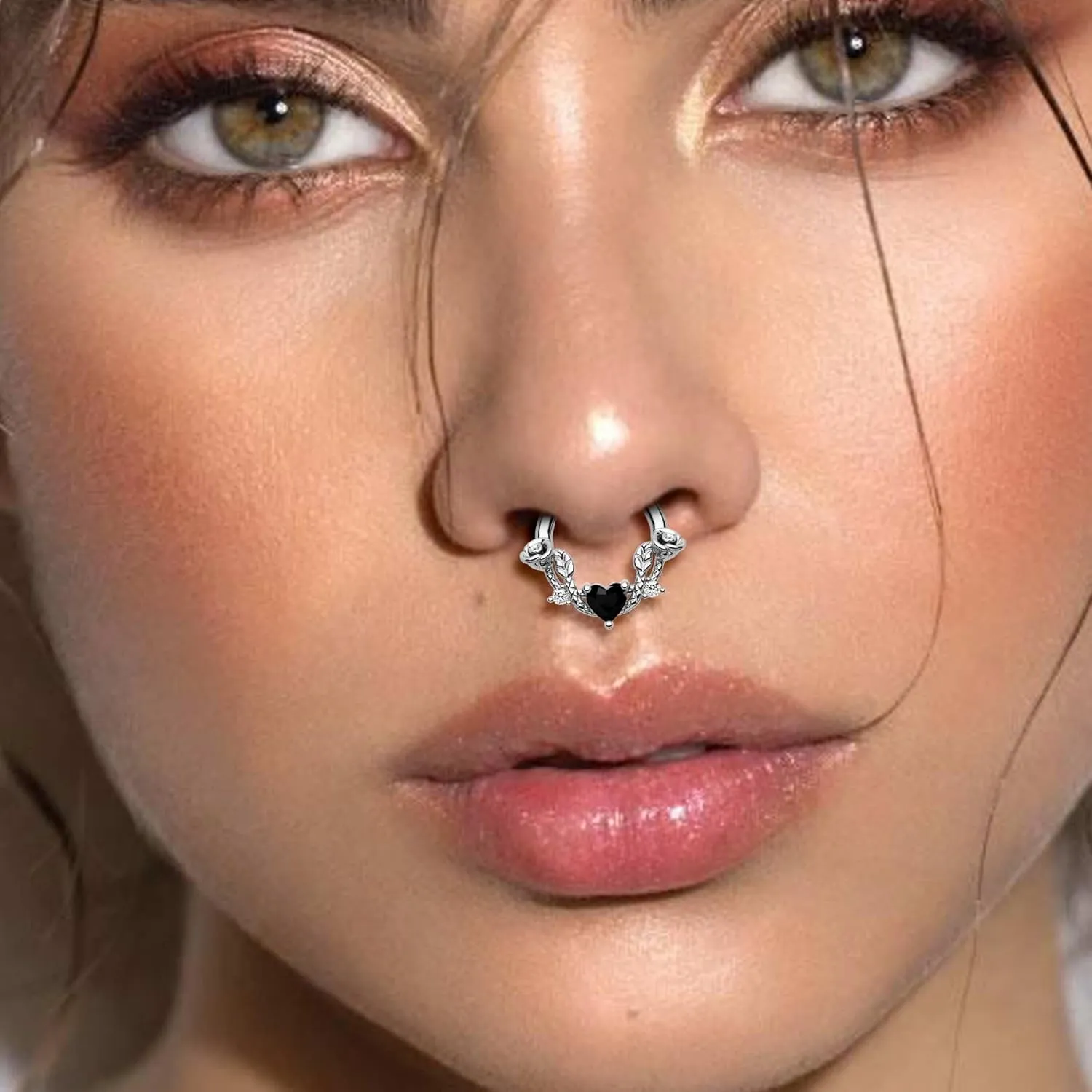 CM Crareesi Mania Rose Septum Ring 16G Hinged Segment Rings 316L Stainless Steel Daith Earrings Heart CZ Septum Daith Helix Cartilage Piercing Jewelry Piercing Jewelry