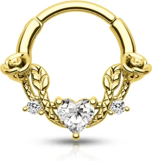 CM Crareesi Mania Rose Septum Ring 16G Hinged Segment Rings 316L Stainless Steel Daith Earrings Heart CZ Septum Daith Helix Cartilage Piercing Jewelry Piercing Jewelry