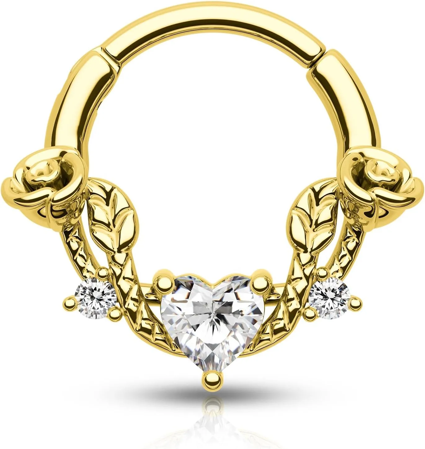 CM Crareesi Mania Rose Septum Ring 16G Hinged Segment Rings 316L Stainless Steel Daith Earrings Heart CZ Septum Daith Helix Cartilage Piercing Jewelry Piercing Jewelry