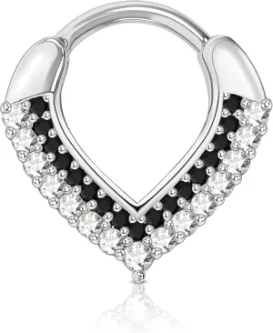 CM Crareesi Mania Septum Jewelry 8mm Teardrop Septum Piercing Jewelry 316L Stainless Steel Daith Piercing Jewelry Double Clear CZ Paved 16G Septum Clicker Rings for Women