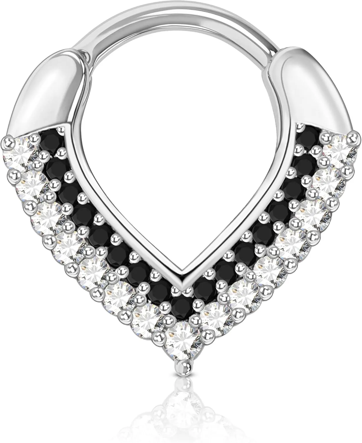 CM Crareesi Mania Septum Jewelry 8mm Teardrop Septum Piercing Jewelry 316L Stainless Steel Daith Piercing Jewelry Double Clear CZ Paved 16G Septum Clicker Rings for Women