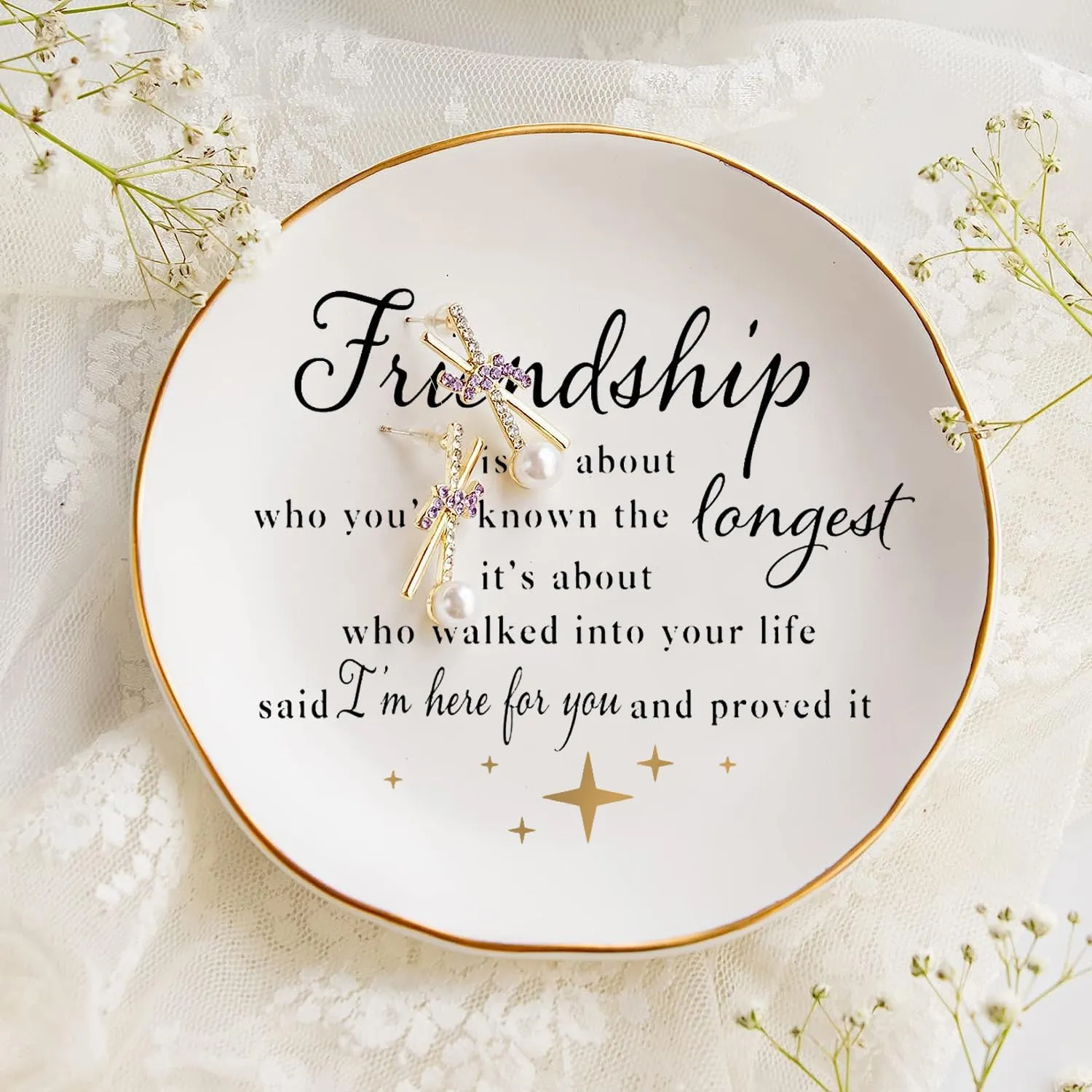 COLLECTIVE HOME - Ceramic Jewelry Tray, Gift for Friends Bestie, Decorative Jewelry Dish for Rings Earrings Necklaces Bracelet Watch Keys (Friendship isn't about who you've known the longest)