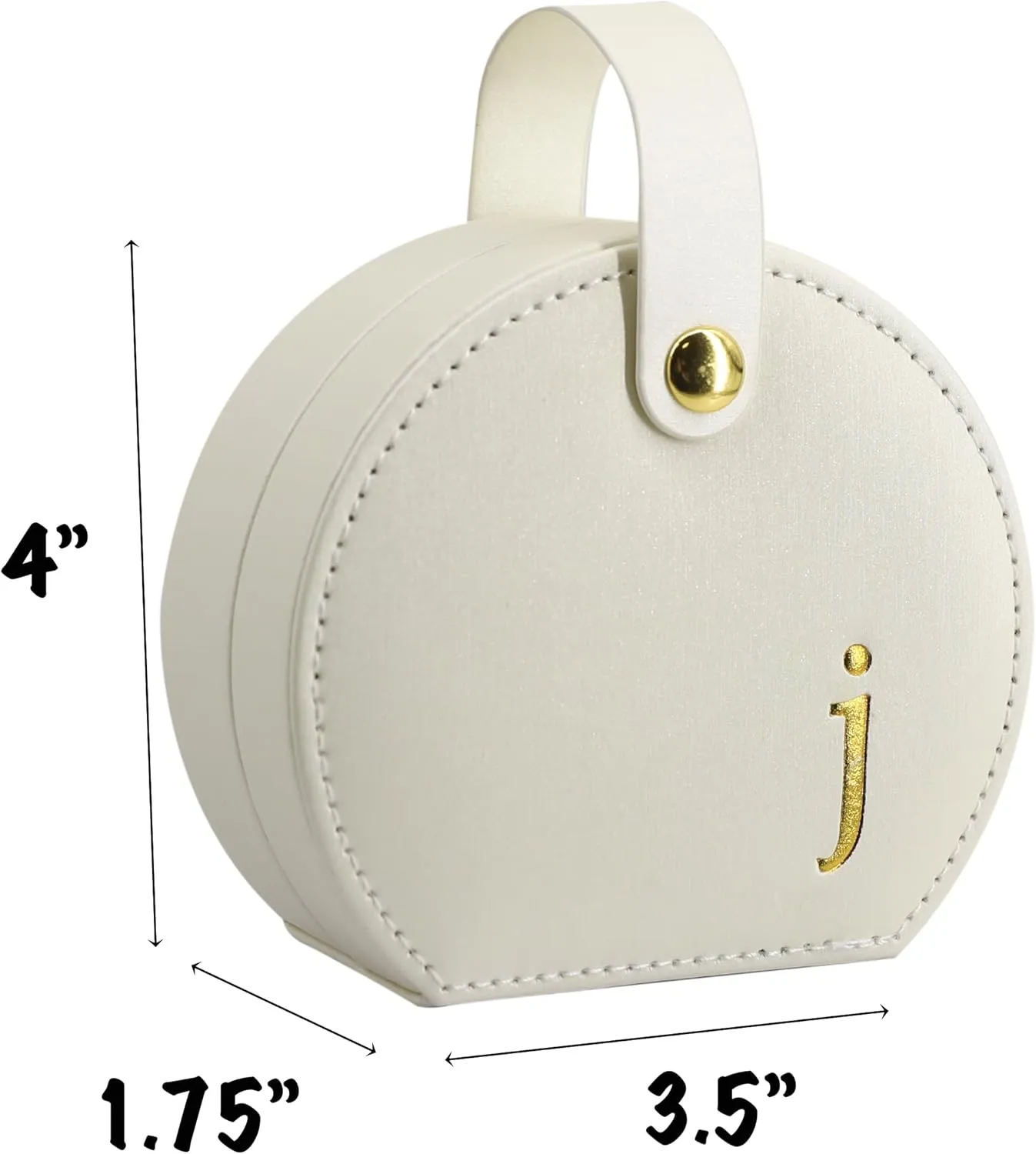 COLLECTIVE HOME - Travel Jewelry Case, Elegant Half-Moon Design with Gold Monogram, Detachable Handle, Personalized Accessory Organizer, Gift for Fashion-Forward Women and Teens (j)