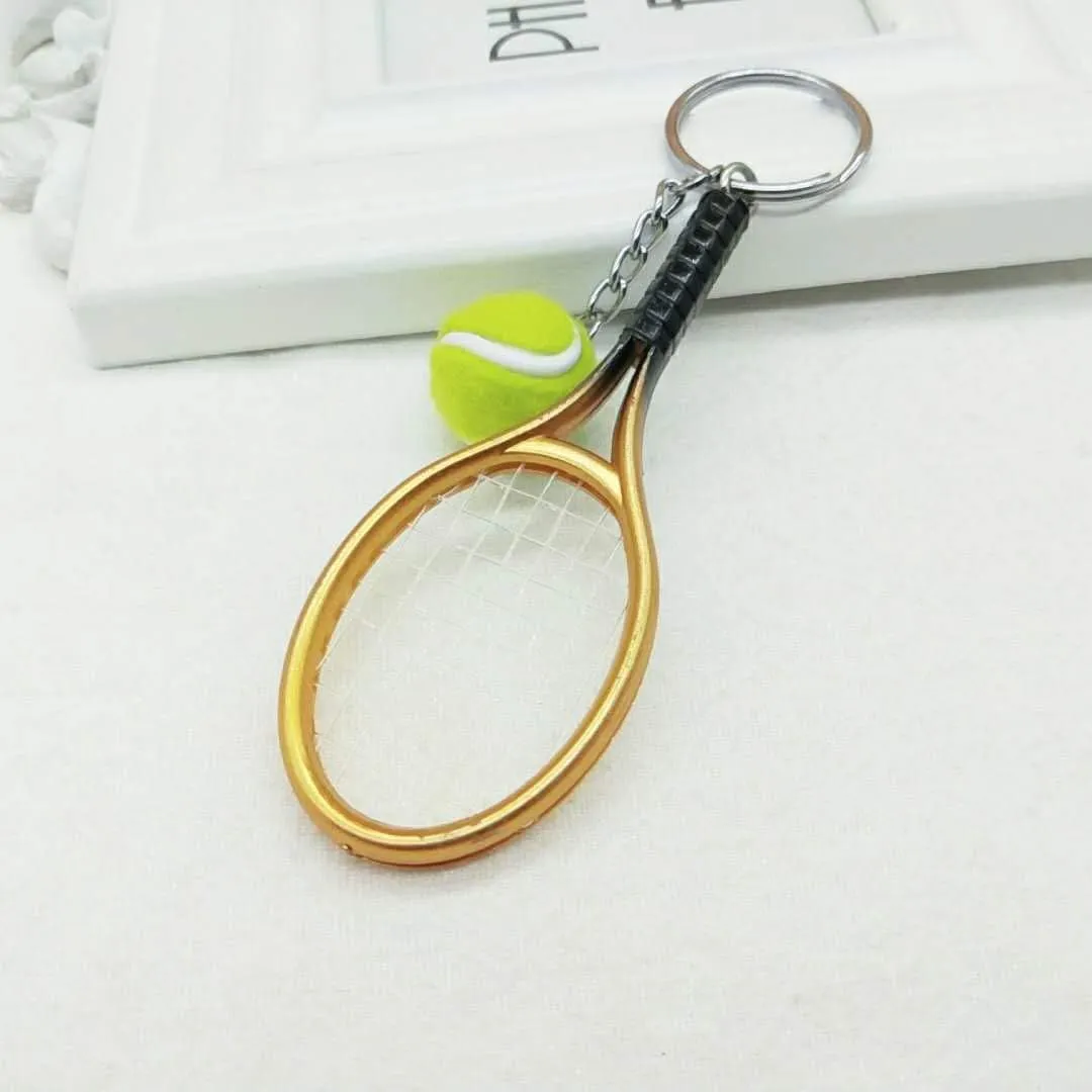 Color Mini Tennis Racket with Ball Keychain Key Ring
