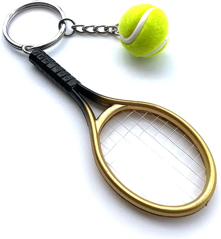 Color Mini Tennis Racket with Ball Keychain Key Ring