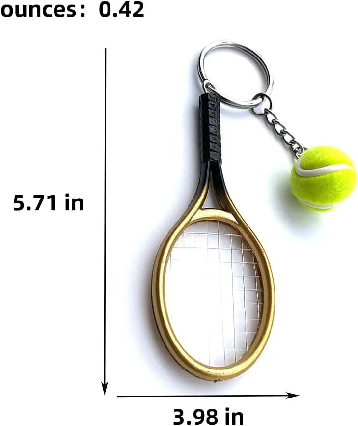 Color Mini Tennis Racket with Ball Keychain Key Ring