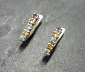 Colorful Bar Earrings - Vertical Multistone Earrings - Vintage Topaz Earrings