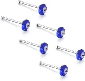 COLORFUL BLING 925 Sterling Silver 3MM Blue Eye Crystal Inlaid Evil Eyes Nose Rings Stud Body Piercing Jewelry for Women Men