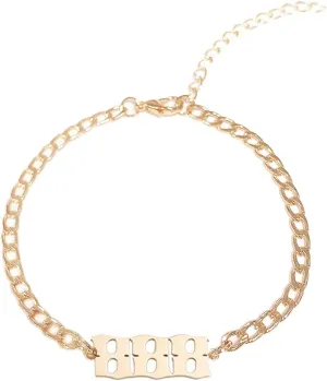 COLORFUL BLING Angel Number Adjustable Chain Link Charm Wrap Strand Bracelet 111 222 333 444 555 666 777 888 999 000 Old English Gold Number Jewelry Numerology Gold Plated