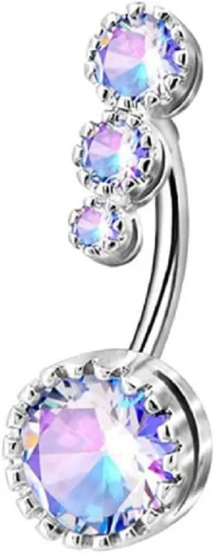 COLORFUL BLING Heart Belly Button Rings Pave CZ Crystal Top Down Belly Rings 14G 316L Surgical Steel Navel Piercing Jewelry