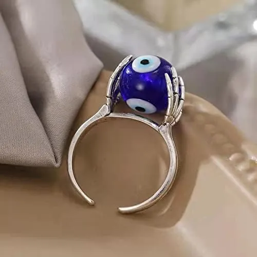 COLORFUL BLING Lucky Evil Eye Adjustable Spinner Fidget Stackable Ring Skull Claw Skeleton Anxiety for Women Men Protection Ojo Amulet Hamsa Jewelry